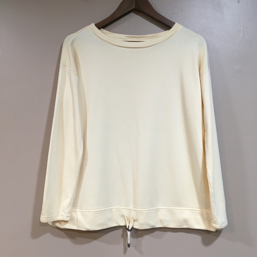 J.Jill Butter Yellow Sweatshirt Women M Drawstring Hem Coastal Casual Minimalist